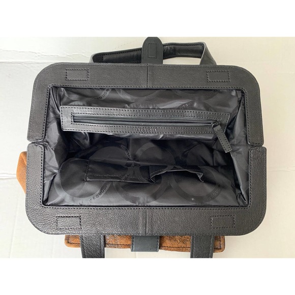 SEQUOIA Marbled Brown Faux Leather Clamshell Shoulder Bag Purse Handbag Large - Picture 10 of 12